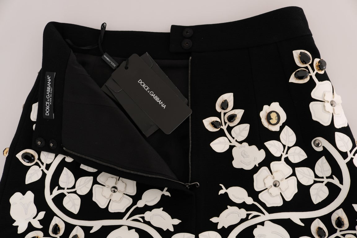 Dolce &amp; Gabbana Black Crystal Floral Pencil Skirt