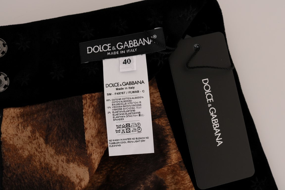 Dolce &amp; Gabbana Dark Green Baroque Velvet Pencil Skirt