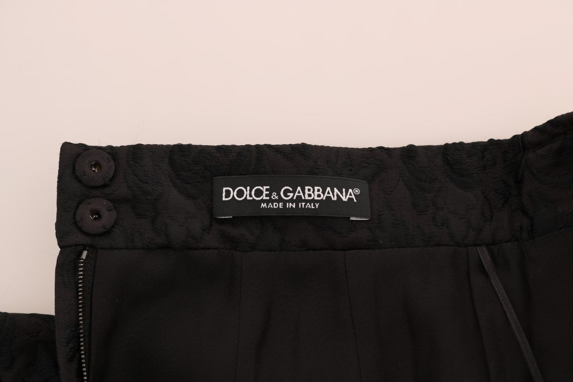 Dolce &amp; Gabbana Schwarzer A-Linien-Rock aus Jacquard-Seide mit Blumenmuster