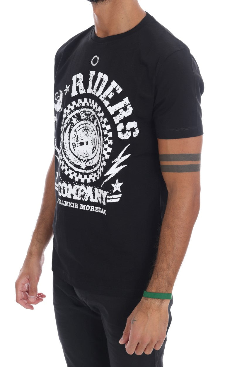 Frankie Morello Schwarzes Baumwoll-RIDERS-T-Shirt mit Rundhalsausschnitt