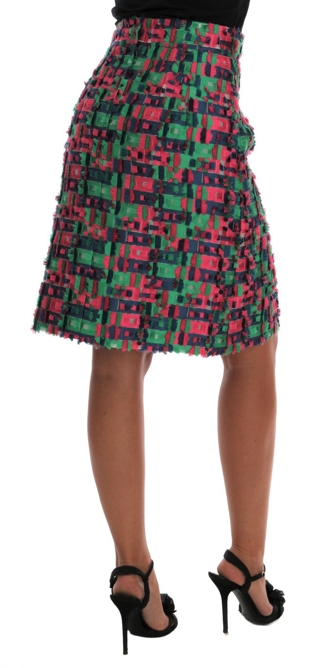 Dolce &amp; Gabbana Pink Green Jacquard Pencil Skirt