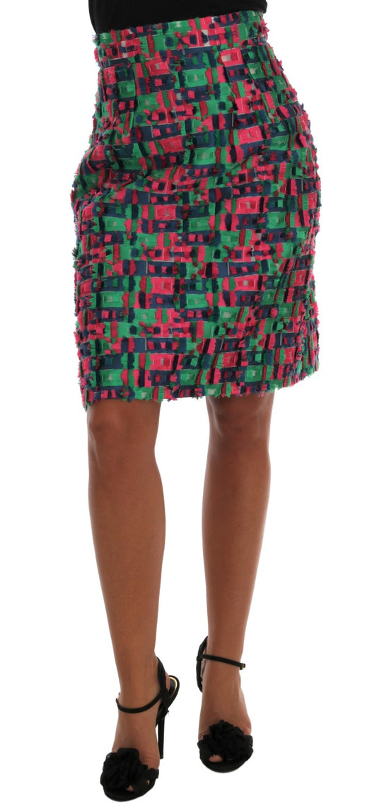 Dolce &amp; Gabbana Pink Green Jacquard Pencil Skirt