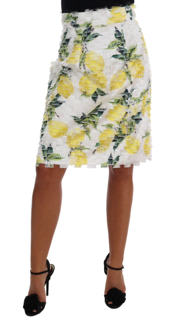 Dolce &amp; Gabbana Lemon Print Fringe Pencil Skirt