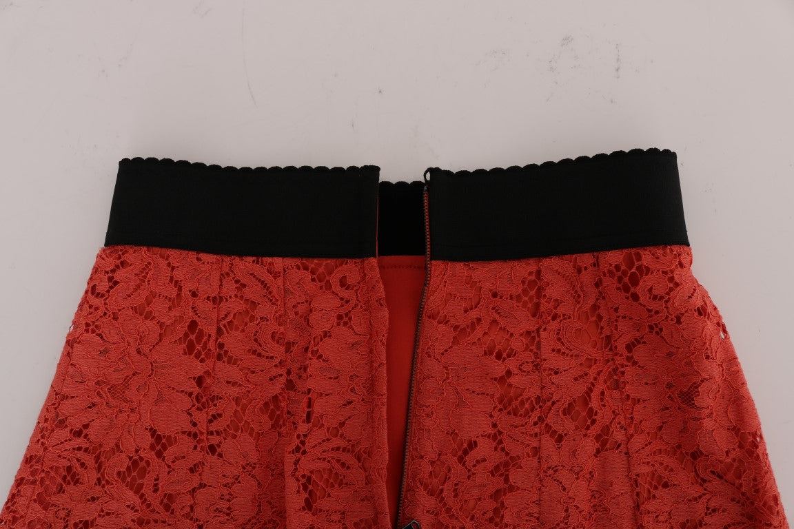 Dolce &amp; Gabbana Orange Macramé Lace Pencil Skirt