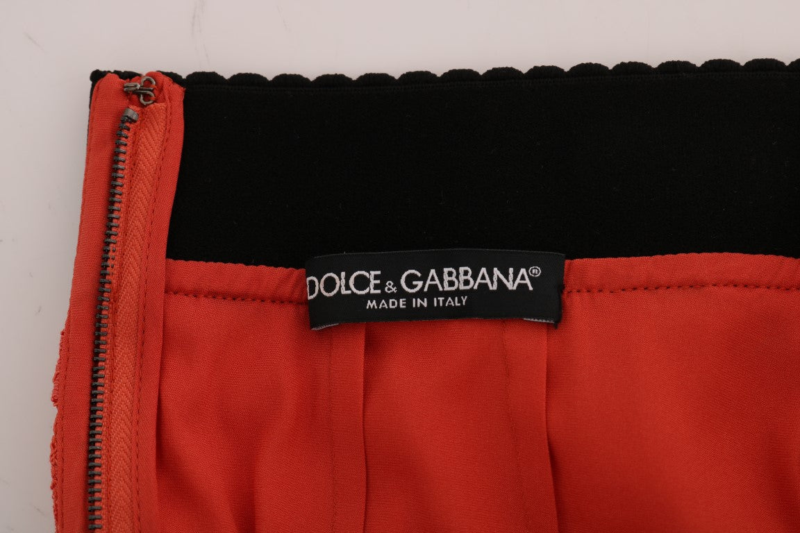 Orangefarbener Bleistiftrock aus Makramee-Spitze von Dolce &amp; Gabbana