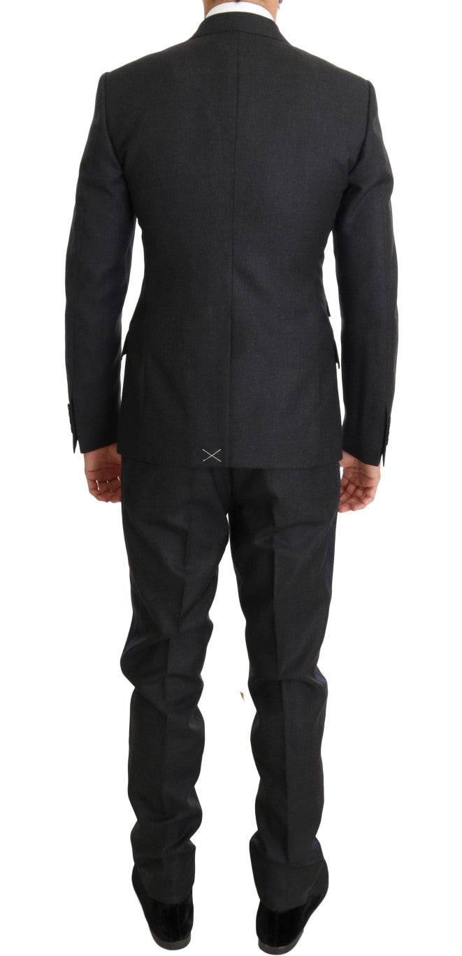 Dolce &amp; Gabbana Grey Wool Blue Silk Double Breasted Suit