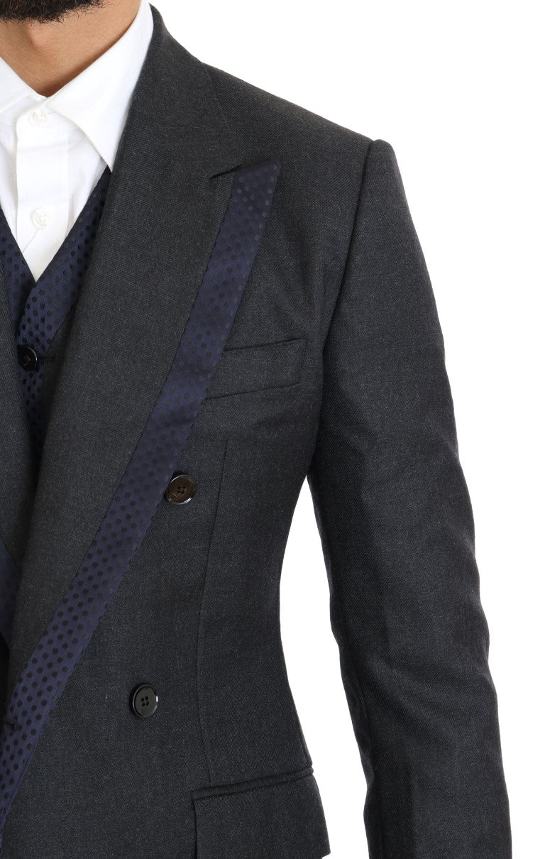 Dolce &amp; Gabbana Grey Wool Blue Silk Double Breasted Suit