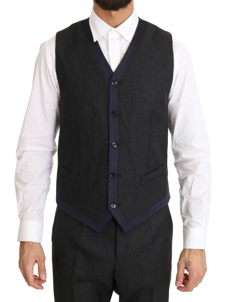 Dolce &amp; Gabbana Grey Wool Blue Silk Double Breasted Suit