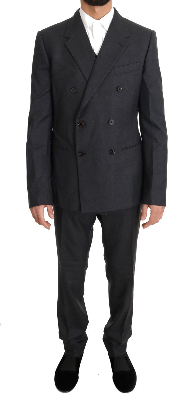 Dolce &amp; Gabbana Grey Wool Silk Double Breasted Slim Suit