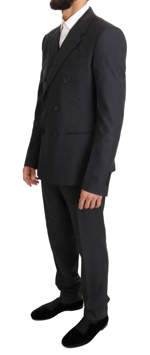 Dolce &amp; Gabbana Grey Wool Silk Double Breasted Slim Suit