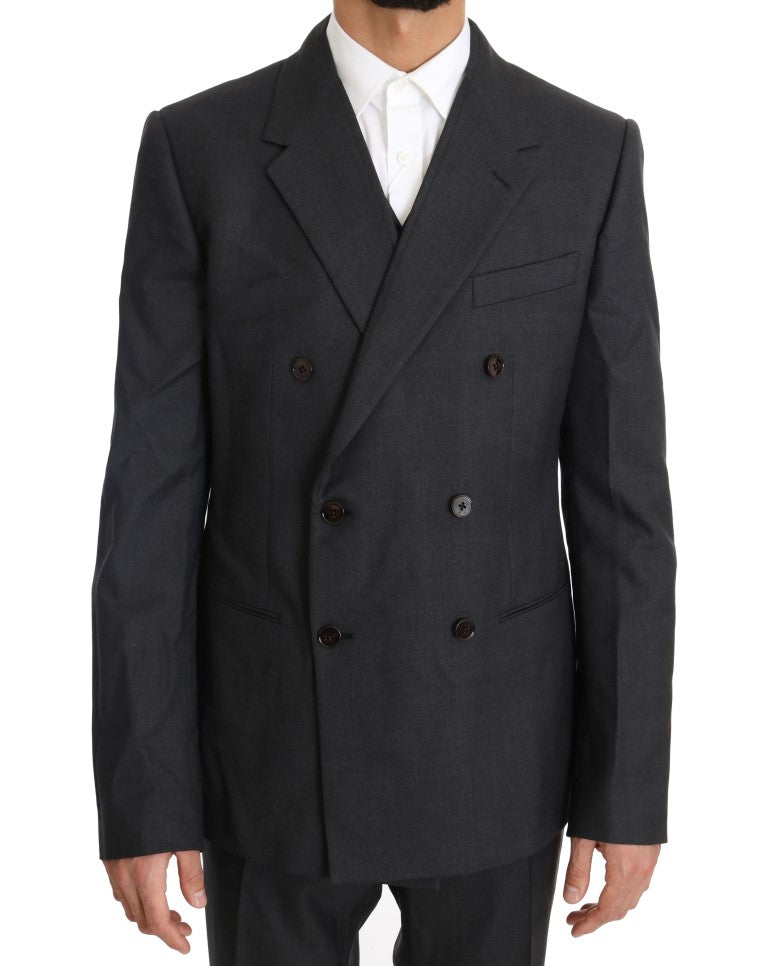 Dolce &amp; Gabbana Grey Wool Silk Double Breasted Slim Suit