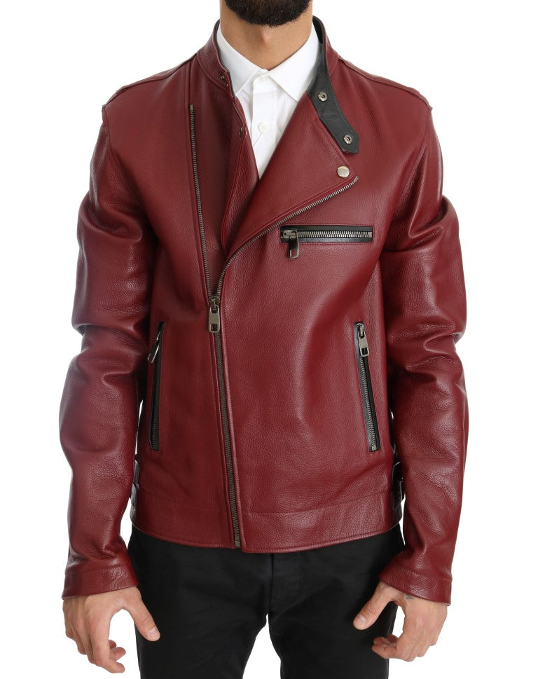 Dolce &amp; Gabbana Red Leather Deerskin Jacket