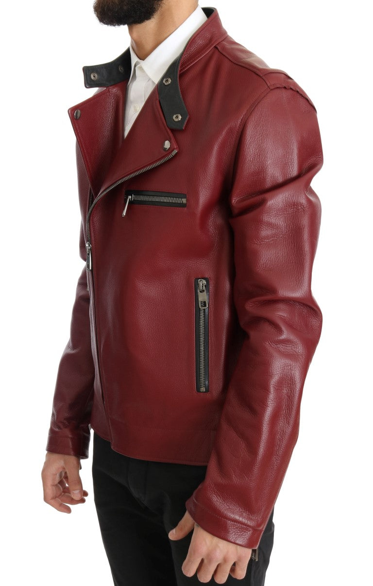 Dolce &amp; Gabbana Red Leather Deerskin Jacket