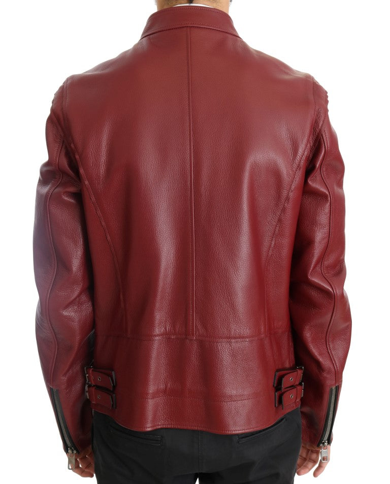 Dolce &amp; Gabbana Red Leather Deerskin Jacket