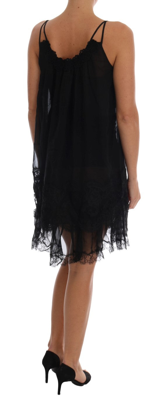 Dolce &amp; Gabbana Black Silk Lace Chemise Dress