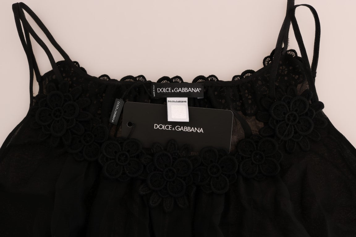 Dolce &amp; Gabbana Chemise-Kleid aus schwarzer Seide und Spitze