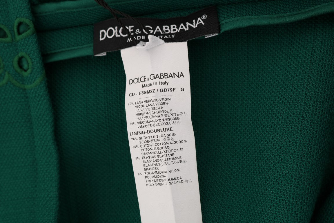 Dolce &amp; Gabbana Green Floral Cutout Silk Wool Dress