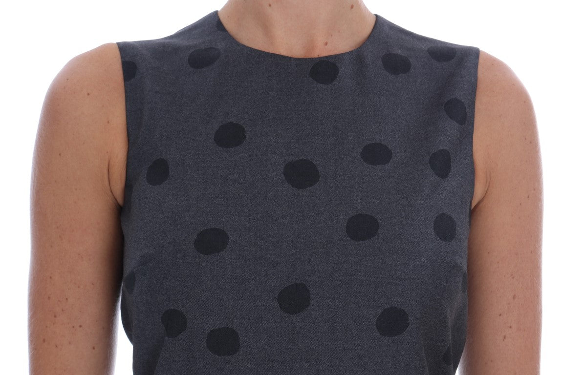 Dolce &amp; Gabbana Grey Polka Dotted Sheath Wool Dress