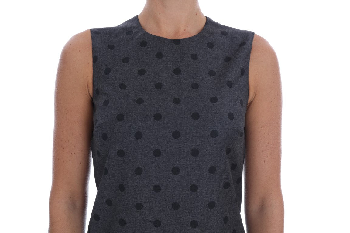 Dolce &amp; Gabbana Grey Polka Dotted Sheath Wool Dress