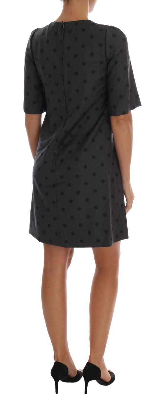 Dolce &amp; Gabbana Grey Polka Dotted Sheath Wool Dress