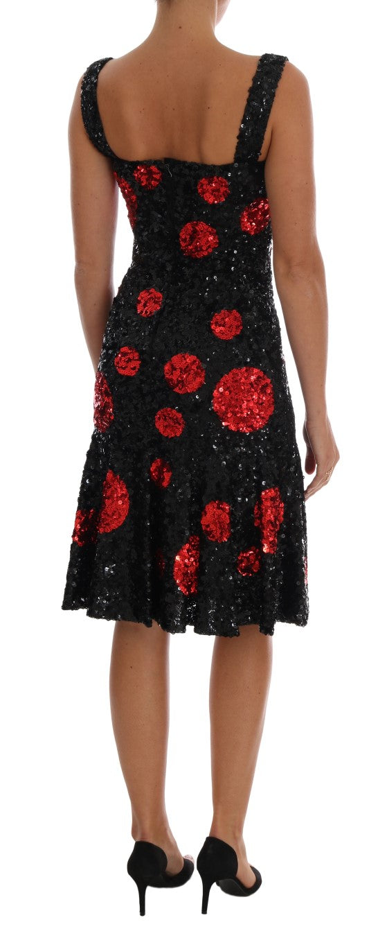 Dolce &amp; Gabbana Black Red Polka Sequined Shift Dress