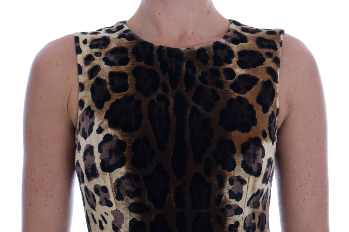 Dolce &amp; Gabbana Brown Leopard Print Silk Sheath Dress