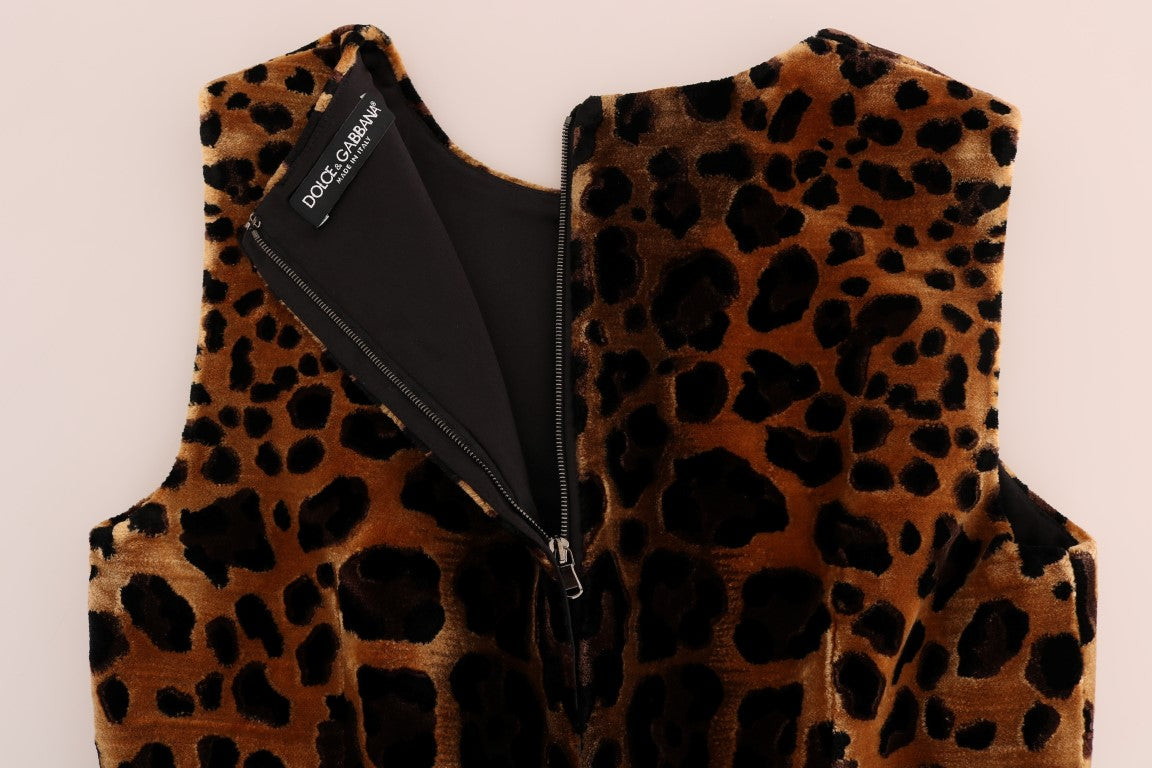 Dolce &amp; Gabbana Brown Leopard Print Silk Sheath Dress