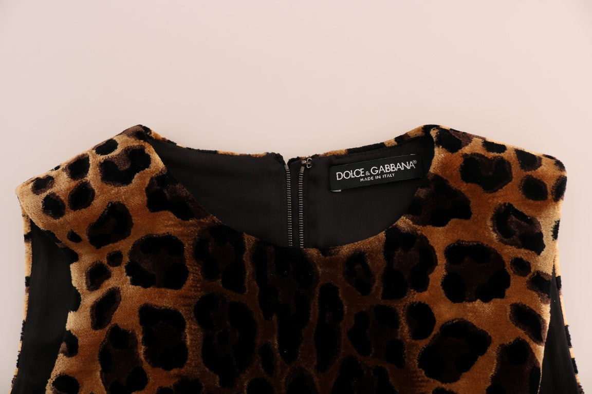 Dolce &amp; Gabbana Brown Leopard Print Silk Sheath Dress