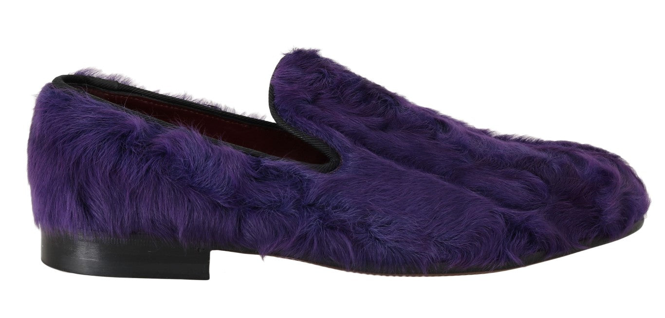 Dolce &amp; Gabbana Purple Sheep Fur Leather Loafers