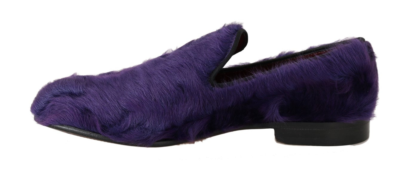 Dolce &amp; Gabbana Purple Sheep Fur Leather Loafers