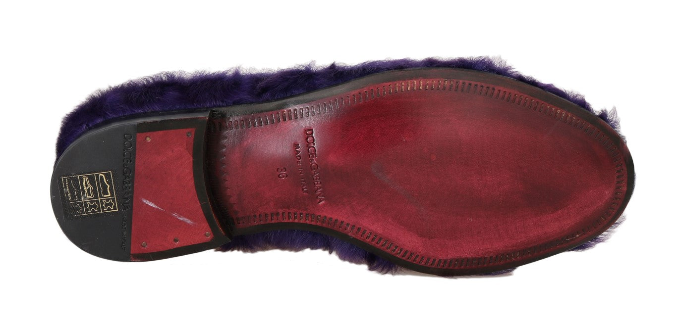 Dolce &amp; Gabbana Purple Sheep Fur Leather Loafers