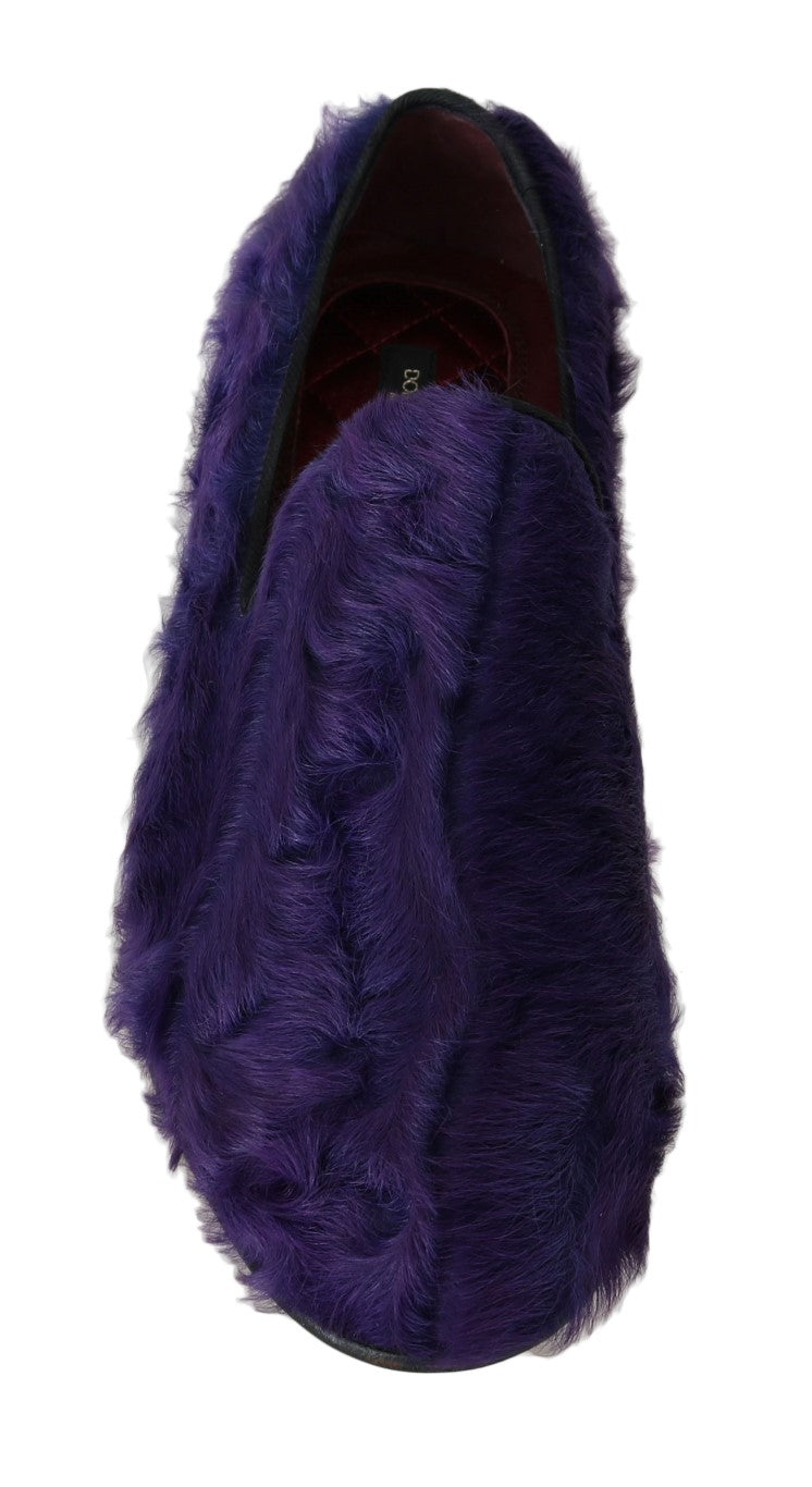 Dolce &amp; Gabbana Purple Sheep Fur Leather Loafers