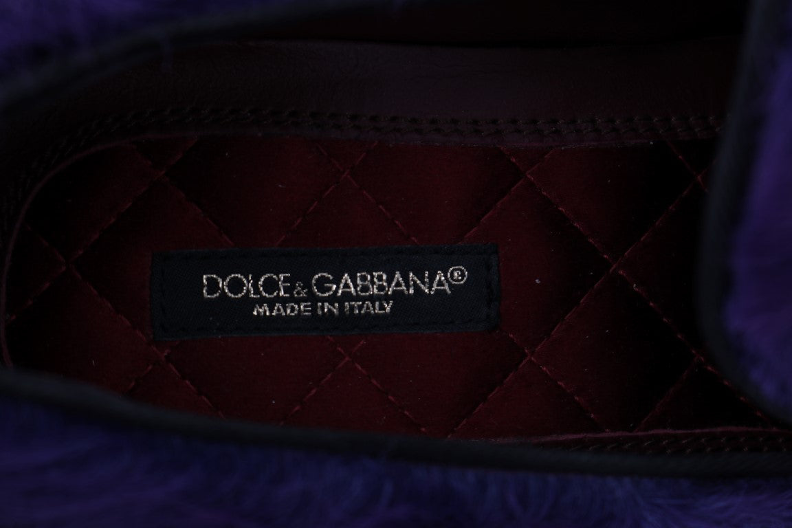 Dolce &amp; Gabbana Purple Sheep Fur Leather Loafers