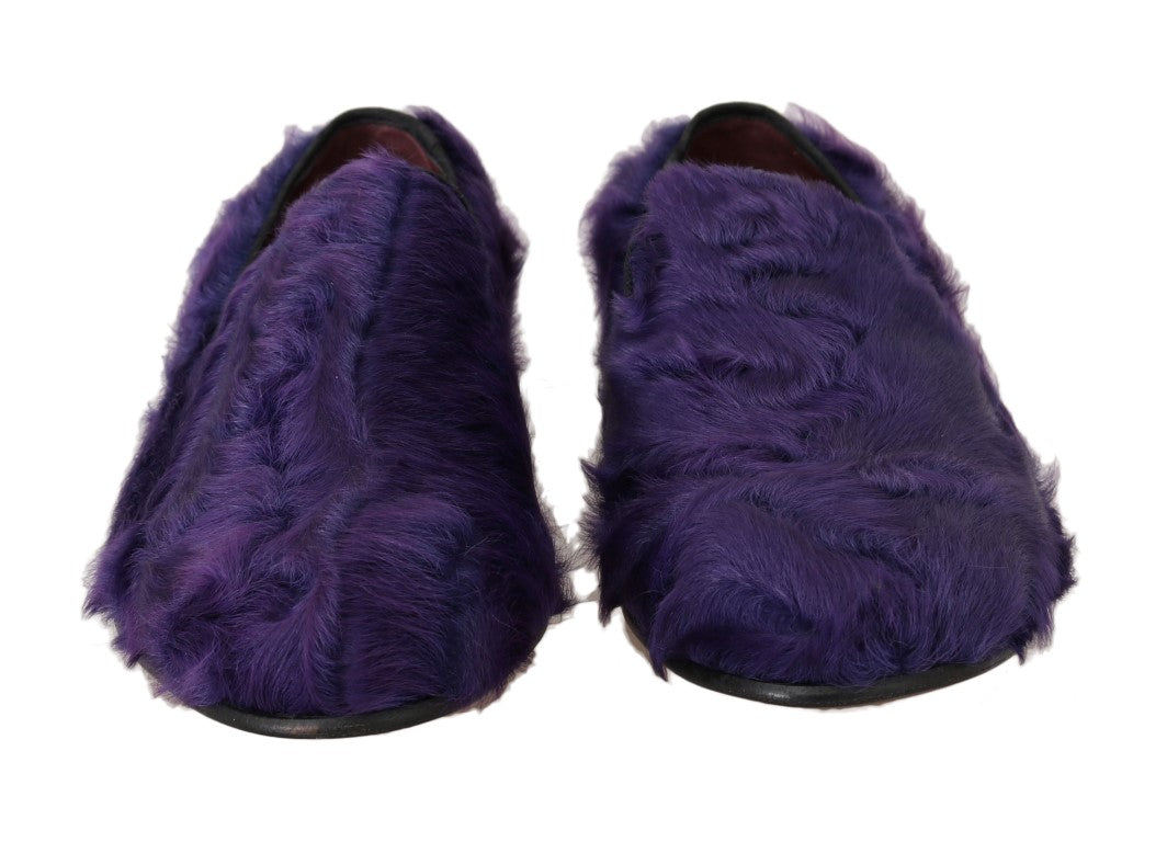 Dolce &amp; Gabbana Purple Sheep Fur Leather Loafers