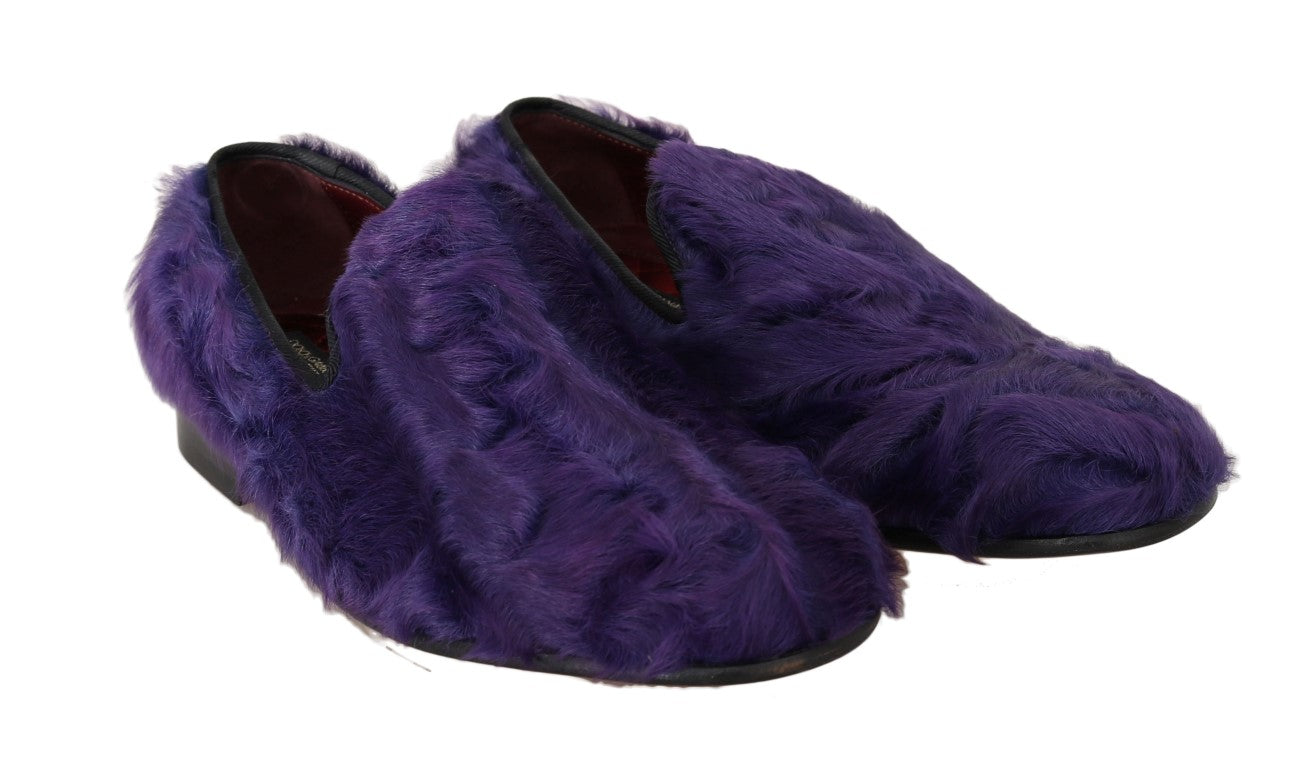 Dolce &amp; Gabbana Purple Sheep Fur Leather Loafers