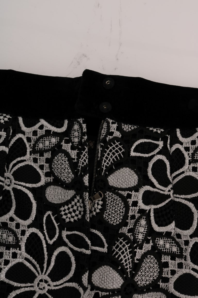 Dolce &amp; Gabbana Floral Macramé Lace Crystal Button Skirt