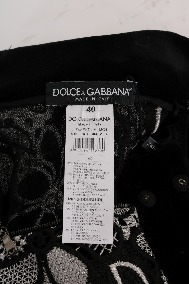 Dolce &amp; Gabbana Floral Macramé Lace Crystal Button Skirt