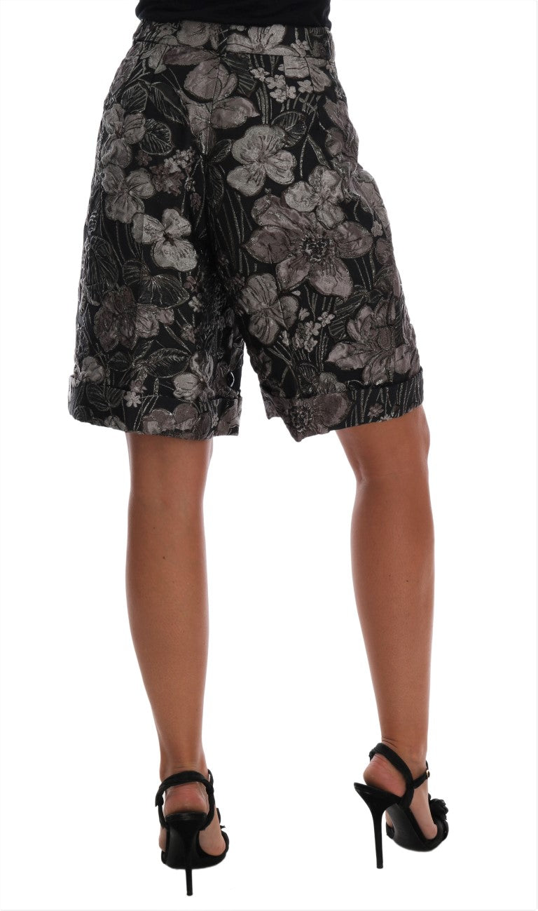 Dolce &amp; Gabbana Grey Floral Brocade na High Waist Shorts