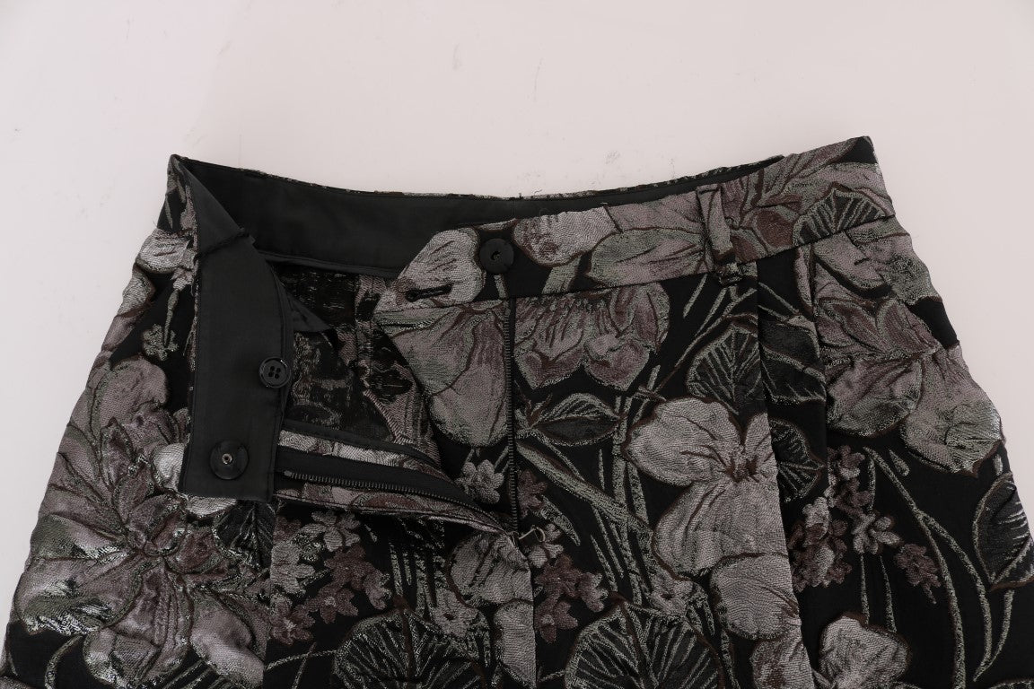 Dolce &amp; Gabbana Grey Floral Brocade na High Waist Shorts