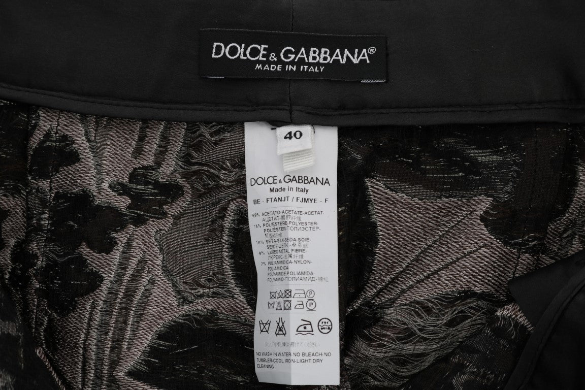 Dolce &amp; Gabbana Grey Floral Brocade na High Waist Shorts