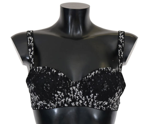 Dolce &amp; Gabbana Black Silk White Lace Stretch Underwear Bra