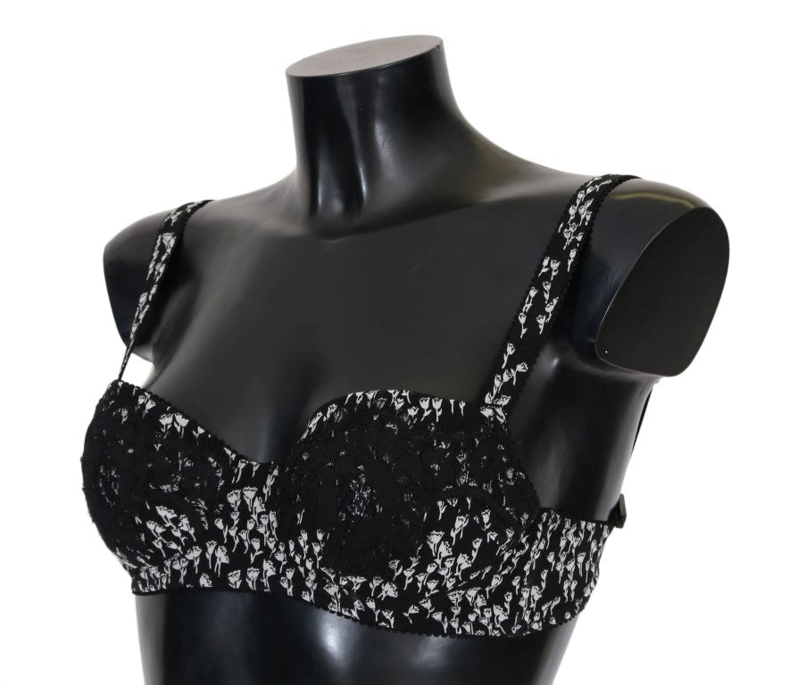 Dolce &amp; Gabbana Black Silk White Lace Stretch Underwear Bra