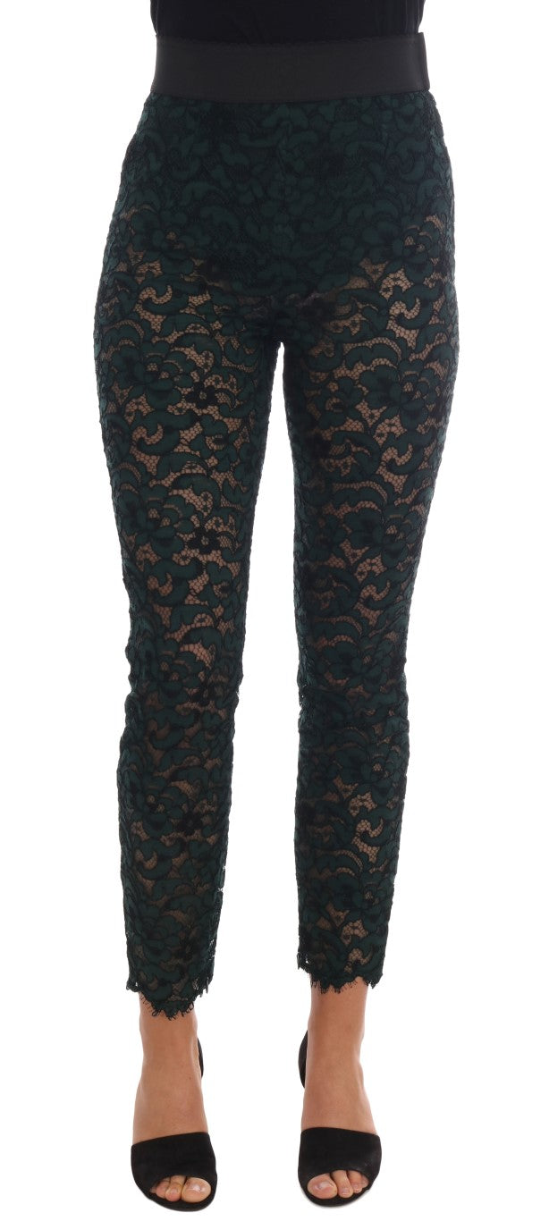 Dolce &amp; Gabbana Green Floral Lace Leggings Pants