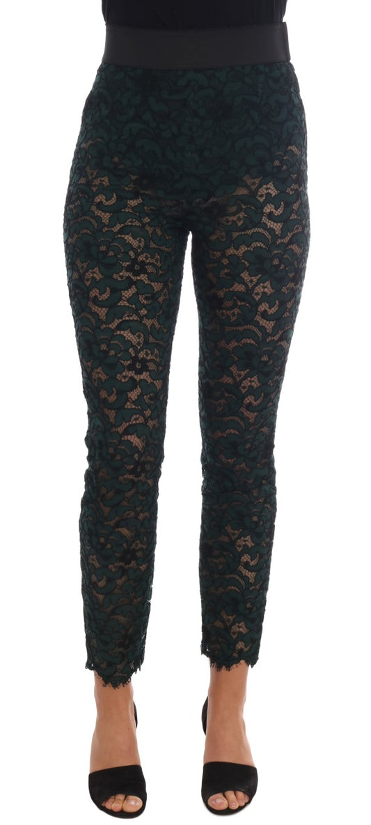 Grüne Leggings-Hose mit floraler Spitze von Dolce &amp; Gabbana