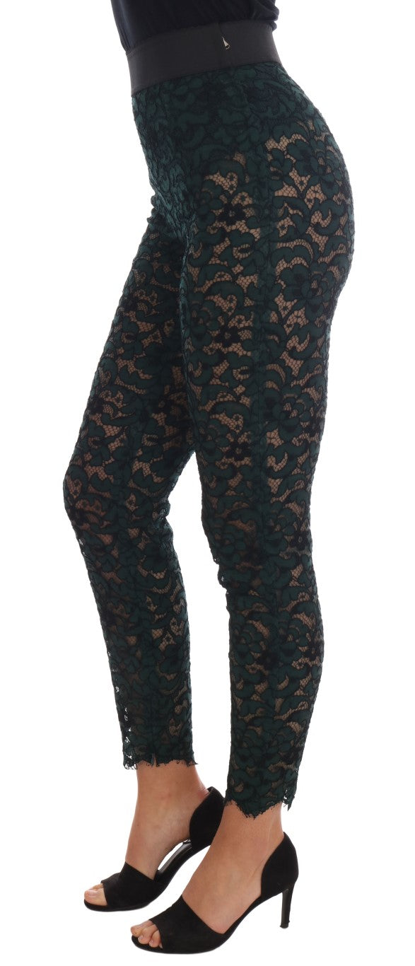 Dolce &amp; Gabbana Green Floral Lace Leggings Pants