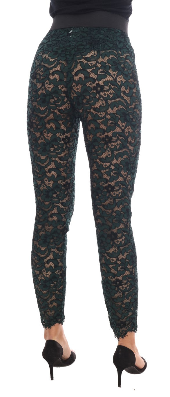 Dolce &amp; Gabbana Green Floral Lace Leggings Pants