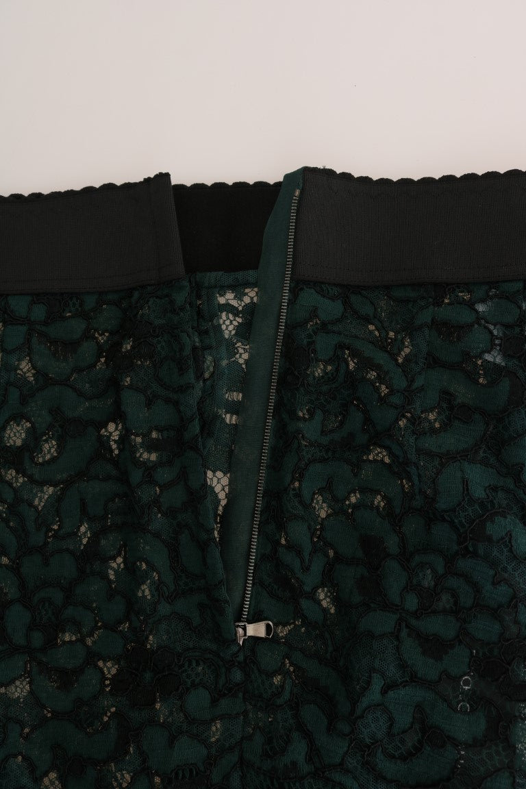 Dolce &amp; Gabbana Green Floral Lace Leggings Pants