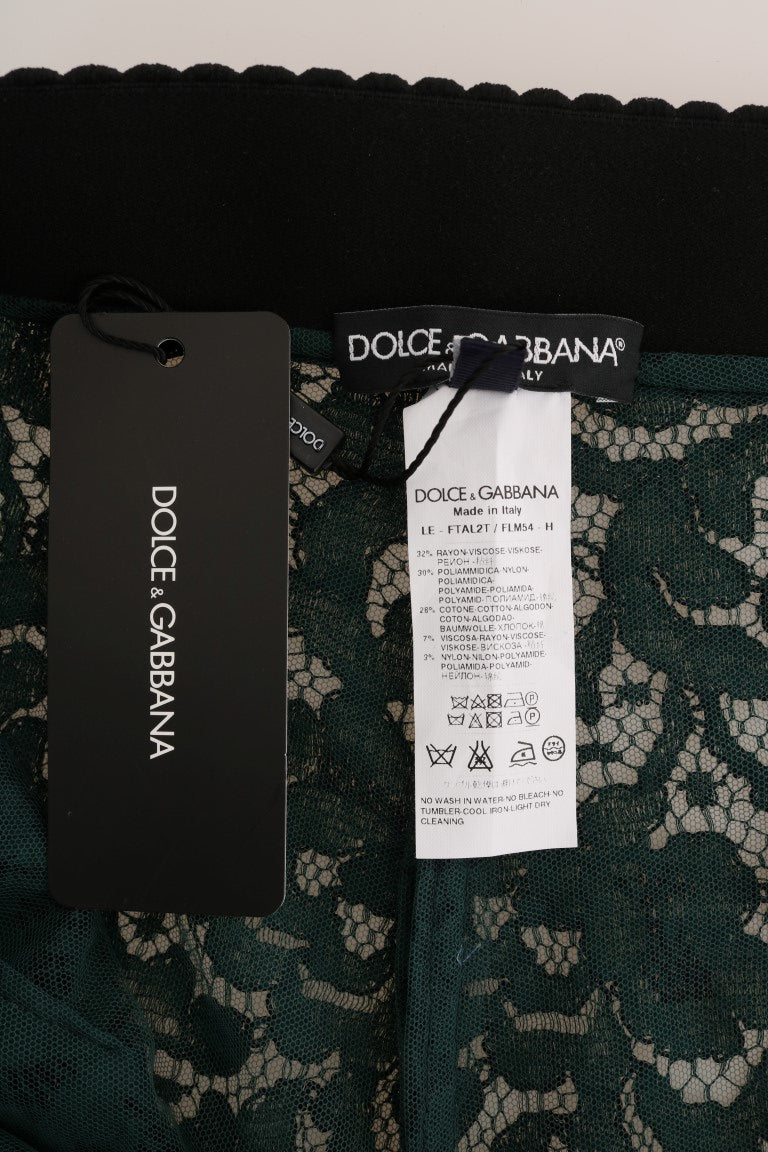 Dolce &amp; Gabbana Green Floral Lace Leggings Pants