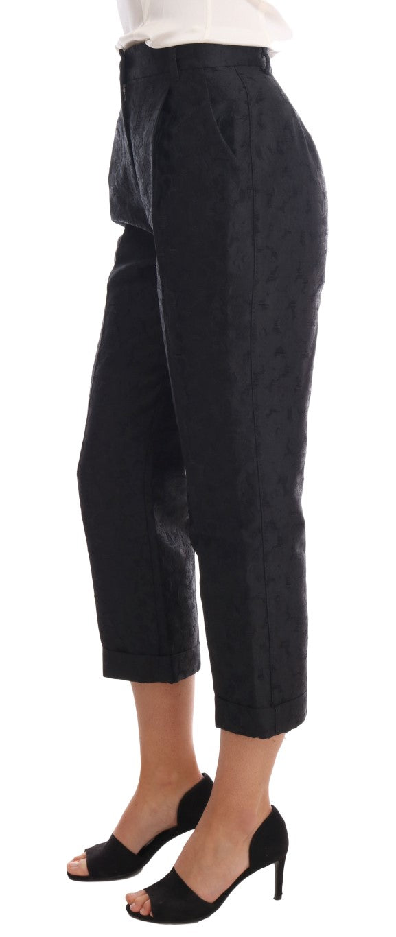 Dolce &amp; Gabbana Schwarze Caprihose aus Blumenbrokat