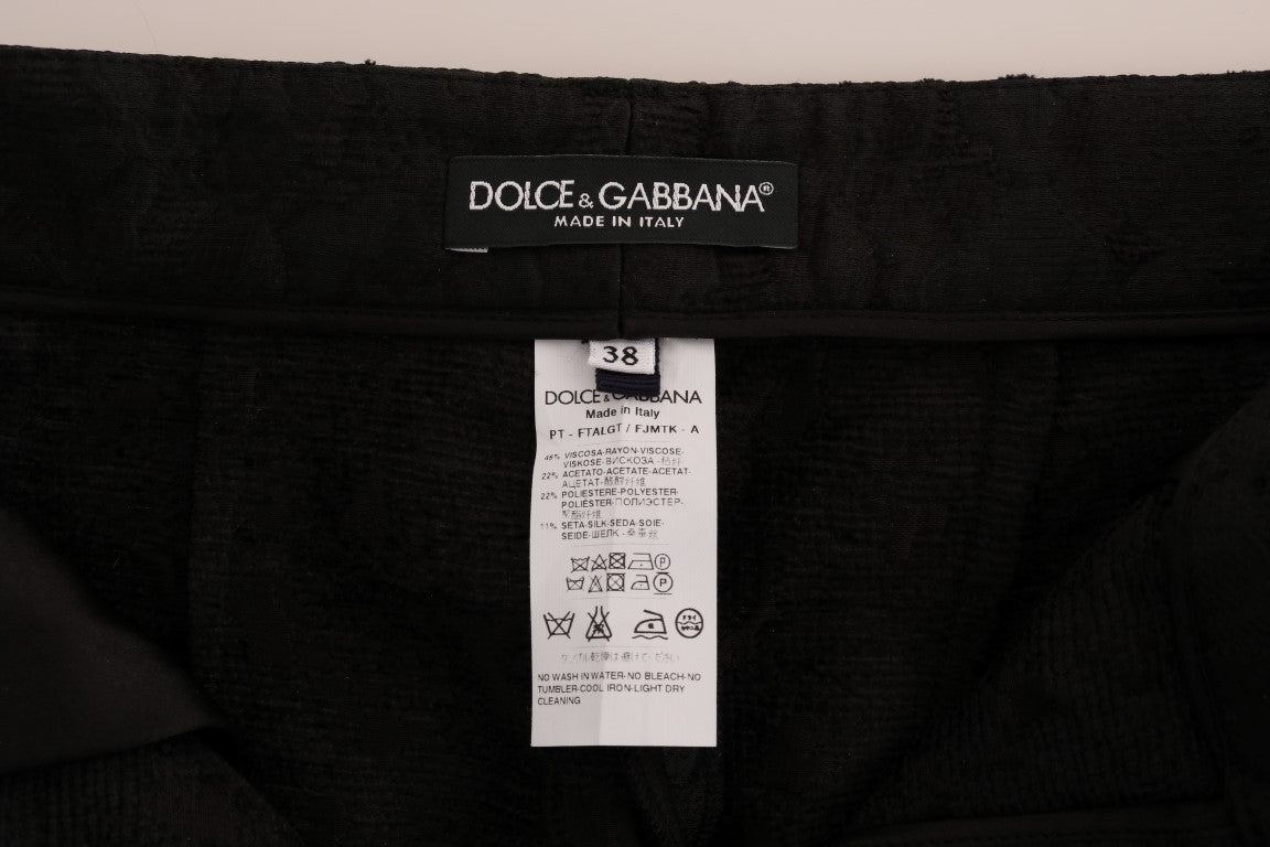 Dolce &amp; Gabbana Black Floral Brocade Capri Pants